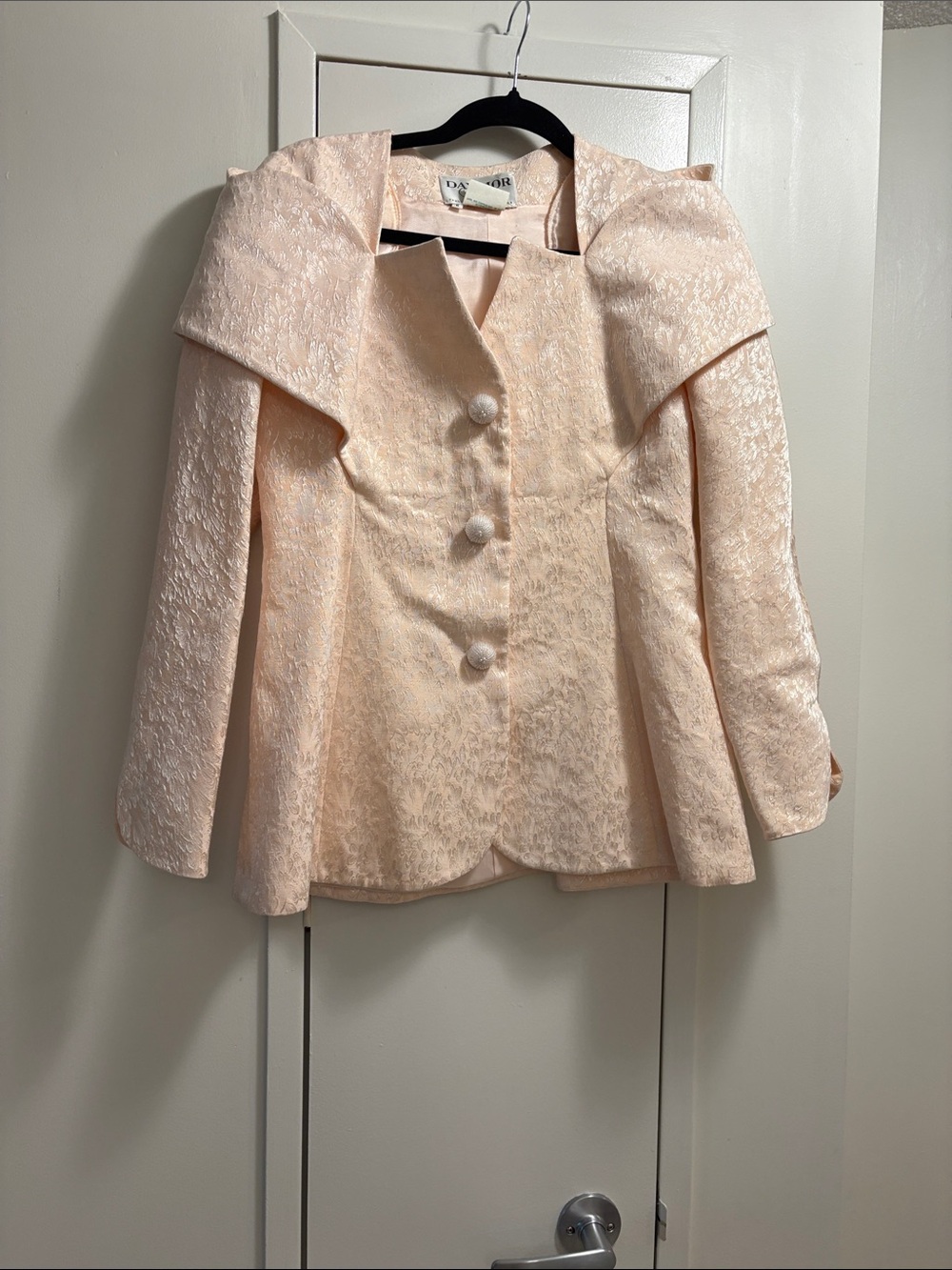 Day Mor  couture Pale Blush Textured Jacket with Sculpted Collar